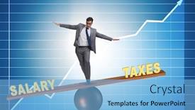  Presentation with salary - Presentation theme enhanced with businessman-balancing-between-taxes background and a light blue colored foreground