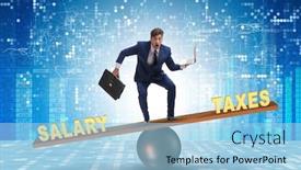  Presentation with salary - PPT layouts featuring businessman-balancing-between-taxes background and a light blue colored foreground