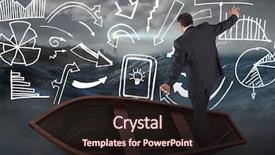  Presentation with stormy sea - Cool new slide set with businessman balancing in boat against stormy sea with lighthouse backdrop and a wine colored foreground