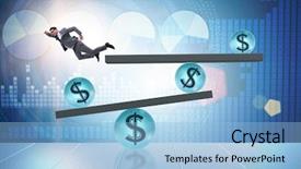  Presentation with dollar - Colorful PPT theme enhanced with businessman balancing in financial dollar backdrop and a light blue colored foreground