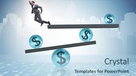 Presentation with currency financial concept macro - Amazing presentation theme having businessman balancing in financial dollar backdrop and a light blue colored foreground