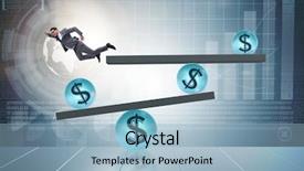  Presentation with dollar - Presentation enhanced with businessman balancing in financial dollar background and a light blue colored foreground