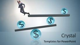  Presentation with dollar - Audience pleasing theme consisting of businessman balancing in financial dollar backdrop and a  colored foreground