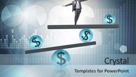  Presentation with dollar - Beautiful presentation theme featuring businessman balancing in financial dollar backdrop and a light blue colored foreground