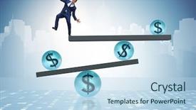  Presentation with financial - PPT layouts with businessman balancing in financial dollar background and a light blue colored foreground