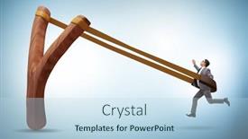  Presentation with businessman climbing the career ladder - Presentation theme with businessman-being-launched-from-slingshot background and a sky blue colored foreground