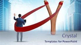  Presentation with career - PPT theme featuring businessman-being-launched-from-slingshot background and a sky blue colored foreground
