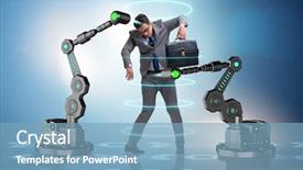  Presentation with manipulator robot - Cool new theme with businessman being manipulated by robotic backdrop and a light blue colored foreground