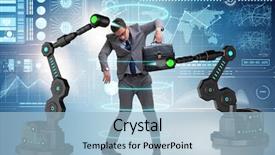  Presentation with robotic - Theme featuring businessman being manipulated by robotic background and a  colored foreground