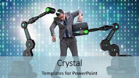 Presentation with robotic - Slide deck featuring businessman being manipulated by robotic background and a  colored foreground