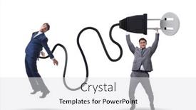 Presentation with power - Presentation theme having businessman-being-powered-by-electric background and a light gray colored foreground