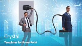  Presentation with electricity - Audience pleasing slide deck consisting of businessman-being-powered-by-electricity backdrop and a teal colored foreground