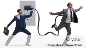  Presentation with electricity - Slide set enhanced with businessman-being-powered-by-electricity background and a white colored foreground