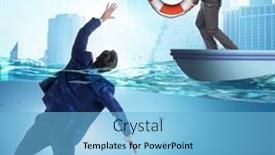  Presentation with drowning - PPT theme having businessman-being-saved-from-drowning background and a light blue colored foreground
