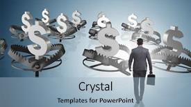  Presentation with history of dollar - Audience pleasing PPT theme consisting of businessman being trapped by dollar backdrop and a light blue colored foreground