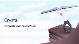  Presentation with horizon - Cool new PPT theme with businessman bending and pushing against city on the horizon backdrop and a cool aqua colored foreground