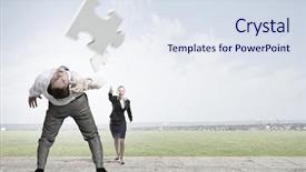  Presentation with flying - Slide set consisting of businessman bent over and evading background and a sky blue colored foreground