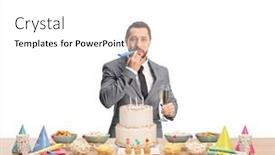  Presentation with glass - Slides enhanced with businessman-blowing-a-horn background and a white colored foreground