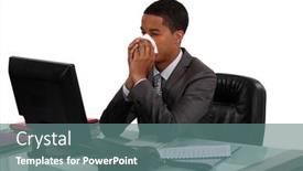  Presentation with nose - Amazing presentation theme having businessman-blowing-his-nose backdrop and a ocean colored foreground