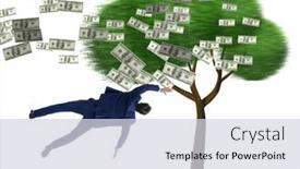  Presentation with money tree - Presentation theme consisting of businessman-blown-away and a sky blue colored foreground