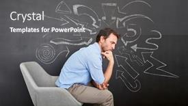  Presentation with chalk board - Beautiful PPT layouts featuring businessman-brainstorming-while-thinking backdrop and a gray colored foreground