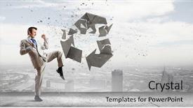  Presentation with recycle - Presentation theme consisting of businessman breaking recycle stone sign with karate kick background and a light gray colored foreground