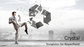  Presentation with recycle - Presentation theme consisting of businessman breaking recycle stone sign with karate kick background and a light gray colored foreground