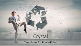  Presentation with recycle - Colorful presentation theme enhanced with businessman breaking recycle stone sign with karate kick backdrop and a light gray colored foreground