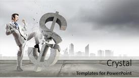  Presentation with symbol - Slide deck having businessman breaking stone dollar symbol background and a light gray colored foreground