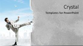  Presentation with final - Slide set having businessman breaking stone wall background and a  colored foreground