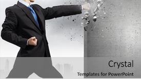  Presentation with final - Presentation theme consisting of businessman breaking stone wall background and a light gray colored foreground