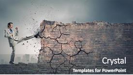  Presentation with crash - Colorful presentation enhanced with businessman breaking stone wall backdrop and a dark gray colored foreground