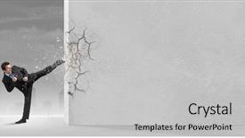  Presentation with karate - Slide set with businessman breaking stone wall background and a  colored foreground