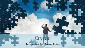  Presentation with jigsaw - Cool new slides with businessman-breaking-the-wall backdrop and a light blue colored foreground