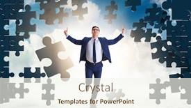  Presentation with jigsaw - Colorful theme enhanced with businessman-breaking-the-wall backdrop and a cream colored foreground