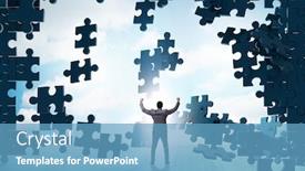  Presentation with jigsaw - PPT theme featuring businessman-breaking-the-wall background and a teal colored foreground