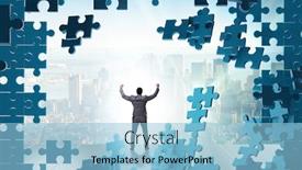  Presentation with jigsaw - Presentation design consisting of businessman-breaking-the-wall background and a light blue colored foreground