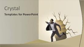  Presentation with breaking through - PPT theme consisting of businessman-breaking-through-the-wall background and a soft green colored foreground