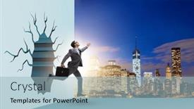  Presentation with breaking through - Slides featuring businessman-breaking-through-the-wall background and a light blue colored foreground