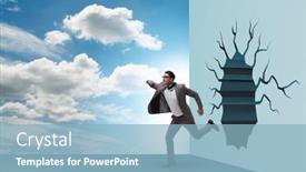  Presentation with breaking through - Presentation enhanced with businessman-breaking-through-the-wall background and a light blue colored foreground