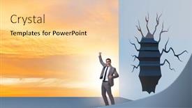  Presentation with breaking through - Slide set with businessman-breaking-through-the-wall background and a lemonade colored foreground