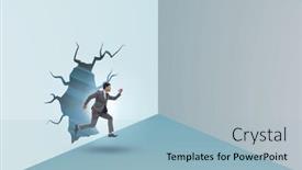  Presentation with breaking through - Theme enhanced with businessman-breaking-through-the-wall background and a light blue colored foreground