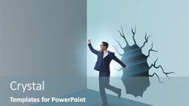  Presentation with breaking through - Presentation having businessman-breaking-through-the-wall background and a seafoam green colored foreground