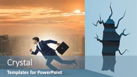  Presentation with breaking through - Presentation consisting of businessman-breaking-through-the-wall background and a teal colored foreground