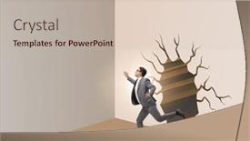  Presentation with breaking through - PPT layouts having businessman-breaking-through-the-wall background and a soft green colored foreground