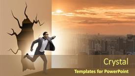  Presentation with breaking through - Theme consisting of businessman-breaking-through-the-wall background and a tawny brown colored foreground