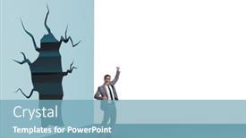  Presentation with breaking through - Presentation design having businessman-breaking-through-the-wall background and a teal colored foreground