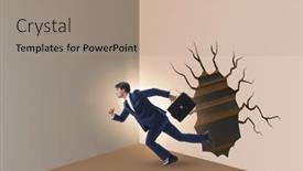  Presentation with breaking through - Slides with businessman-breaking-through-the-wall background and a coral colored foreground