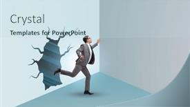  Presentation with breaking through - Presentation featuring businessman-breaking-through-the-wall background and a sky blue colored foreground