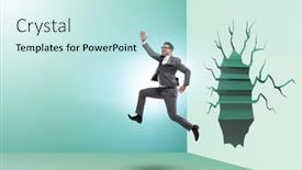  Presentation with breaking through - PPT theme featuring businessman-breaking-through-the-wall background and a sky blue colored foreground